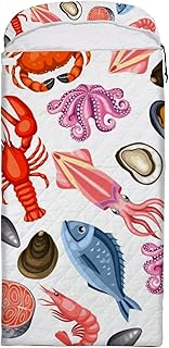 DreamBay Saco de dormir de acampamento para adultos, 3 estações, com desenho de frutos do mar, impermeável, leve, para clima frio, para mochilão, caminhadas, viagens ao ar livre