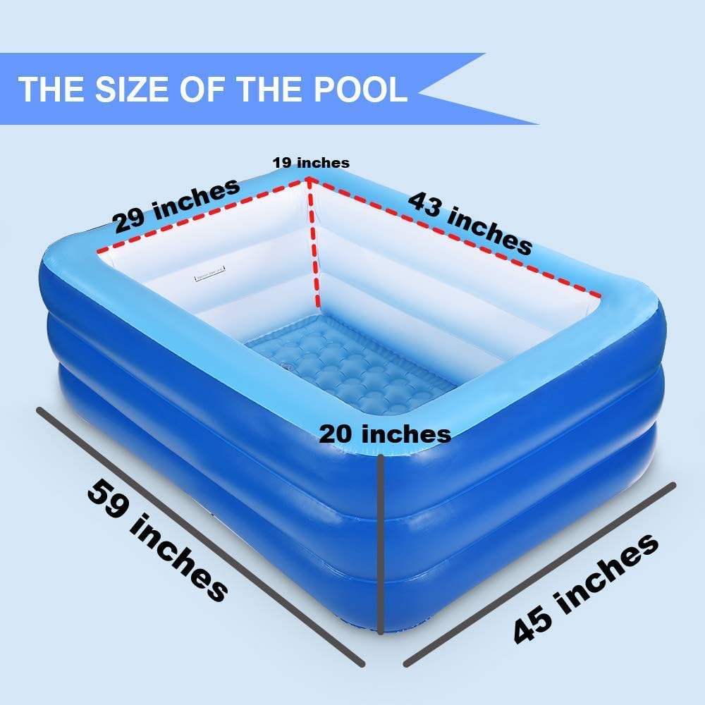 Kiddie Pools, Inflatable Swimming Pool with Soft Floor, Durable 59 inches Swim Play Kids Pool for Garden or Backyard or Indoor (Blue&Green&Orange)