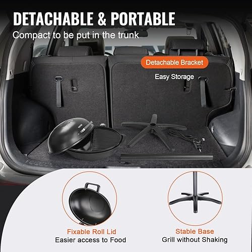 Miniatura 6 de Parrilla eléctrica para interiores y exteriores, parrilla eléctrica de barbacoa de 1800 W, 200 pies cuadrados y superficie de parrilla de 2 zonas,