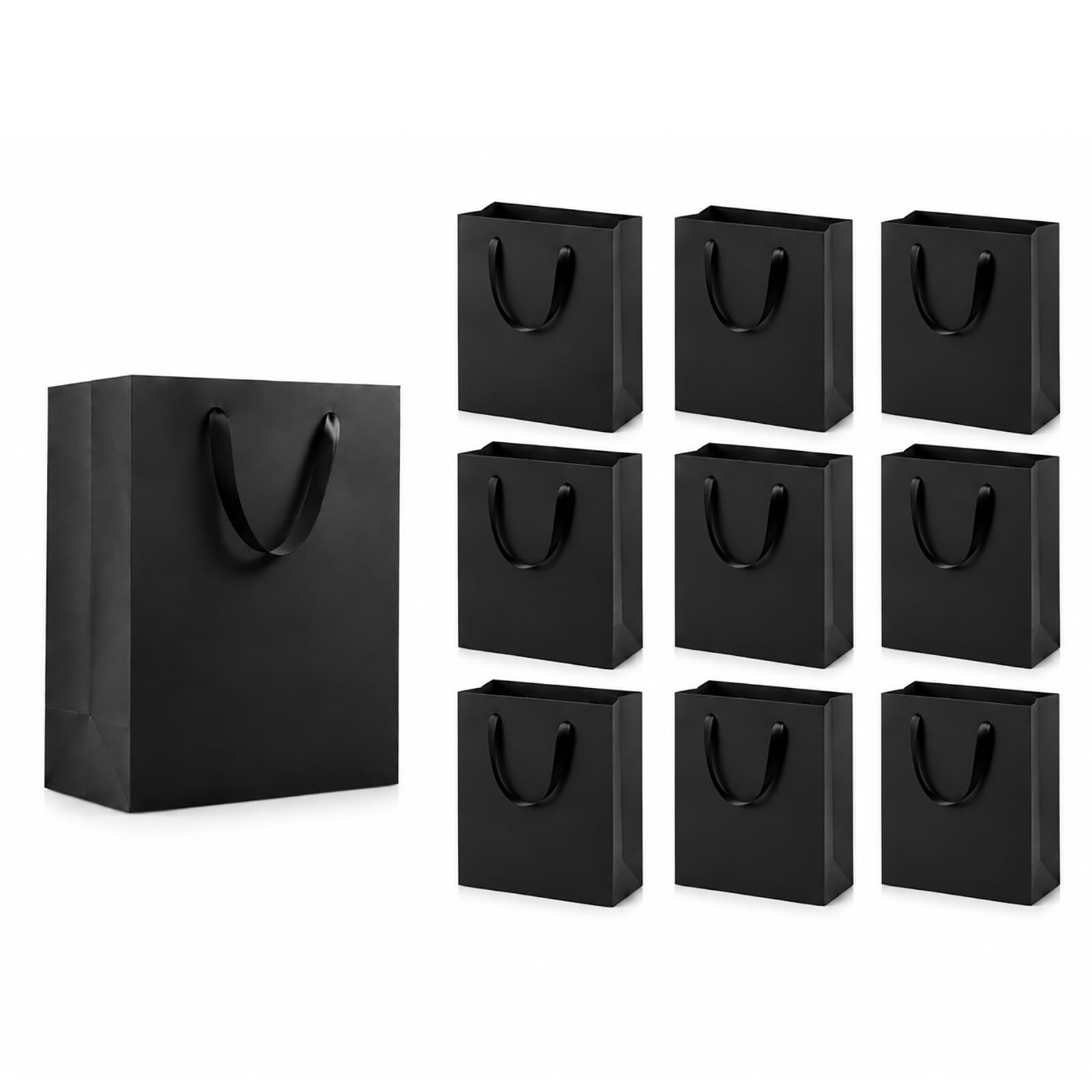 OfficeCastle 10 Pack Small Black Gift Bags, 4.7x2.2x6.3in / 12x5.7x16cm Matte Paper Bags with Handles, Black Gift Bags for Small Business, Party, Wedding, Retail, Thank You Bags — image 1