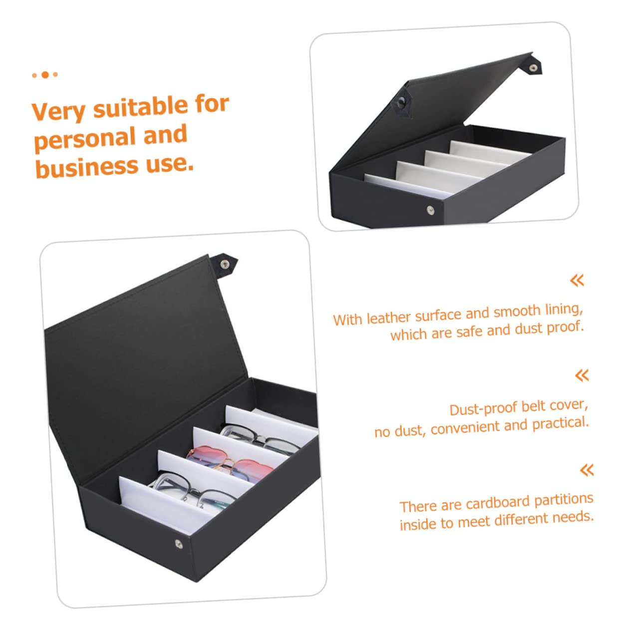 PACKOVE caja de almacenamiento de gafas Poseedor estuches de con esponja embalaje sunglasses organizer relojero organizador hombre organizador de gafas de sol Lentes cuero pu Black