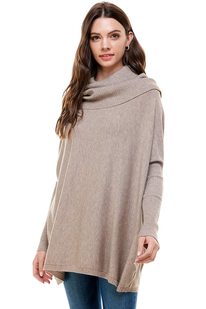 Alexander + David Womens Casual Cowl Pullover Turtle Neck - Sweater Oversized W Long Sleeves