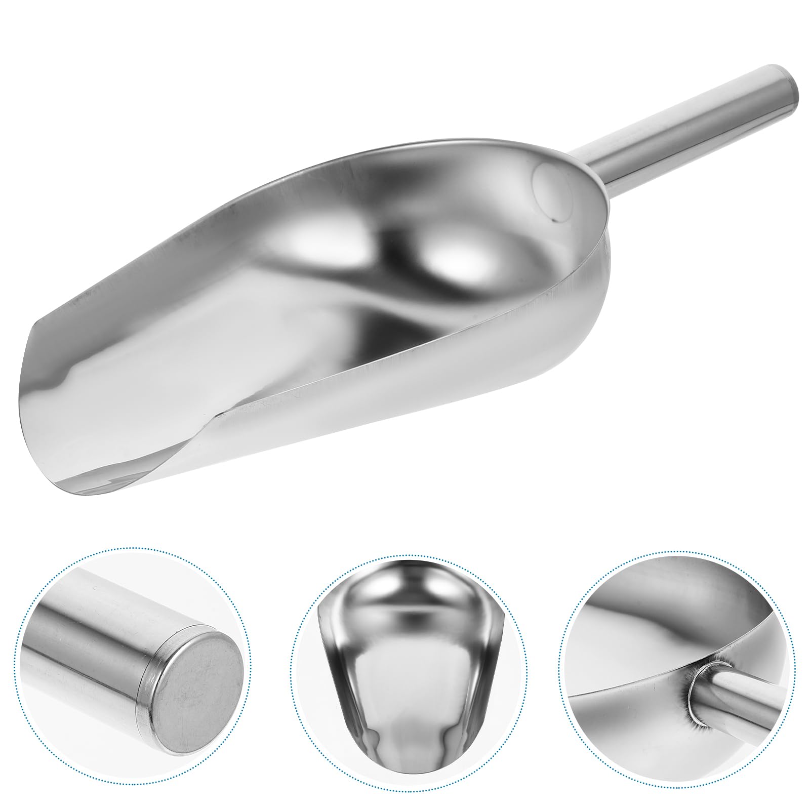 DOITOOL Grande pelle à glace en acier inoxydable 16" - Doublure en métal Scoop - Fond rond - Pelle à sucre - Pelle à glaçons - Pelle à farine - Pour fête de cuisine