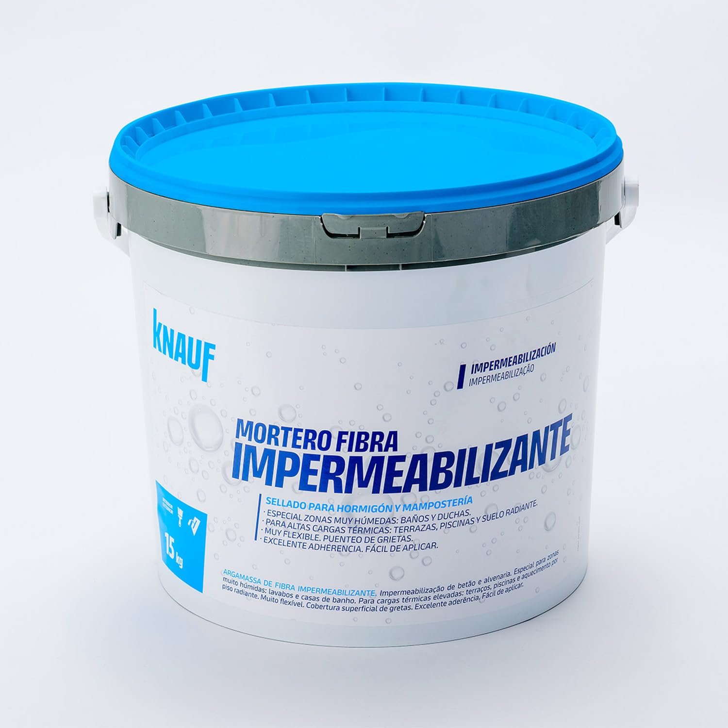 KNAUF - Impermeabilizante Mortero Fibra 15 kg en Polvo - Cemento Especial con Fibras y Aditivos Plásticos - Para Zonas Muy Húmedas y de Alta Carga Térmica - Excelente Adherencia sin Imprimación