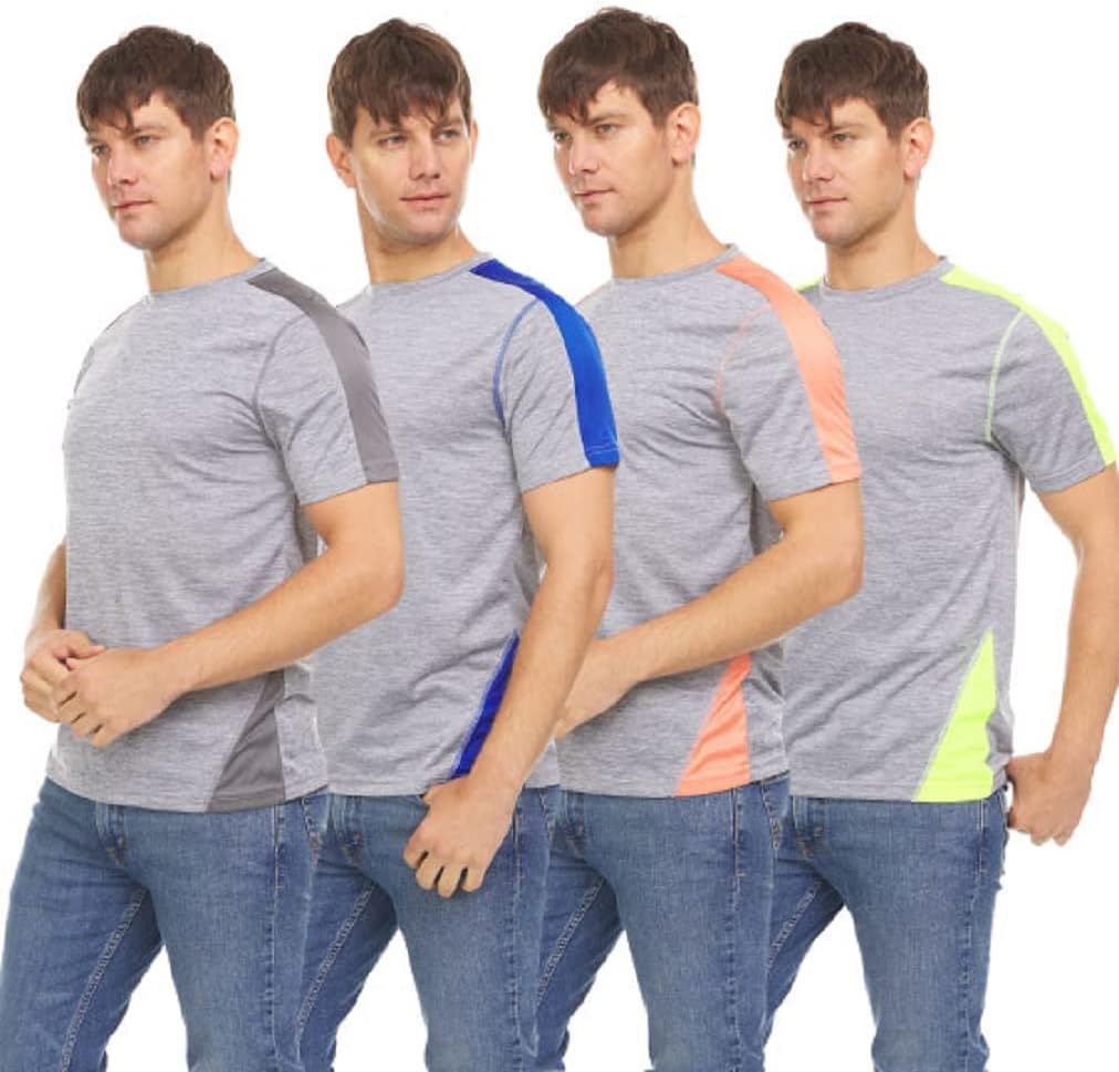 4-Pack Workout Shirts for Men, Dri Fit Shirts for Men, Moisture Wicking Shirts for Men, Gym Clothes for Men