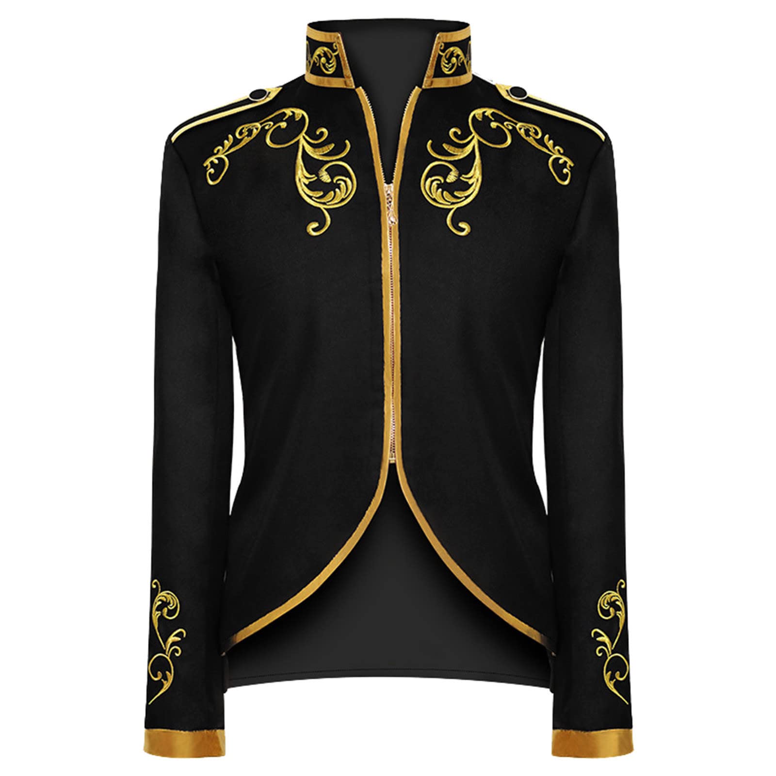 Mens Military Blazers Prince Coats Drummer Parade Punk Officer Fitted Jackets Drum Major Costume for Adults(Black,Medium)