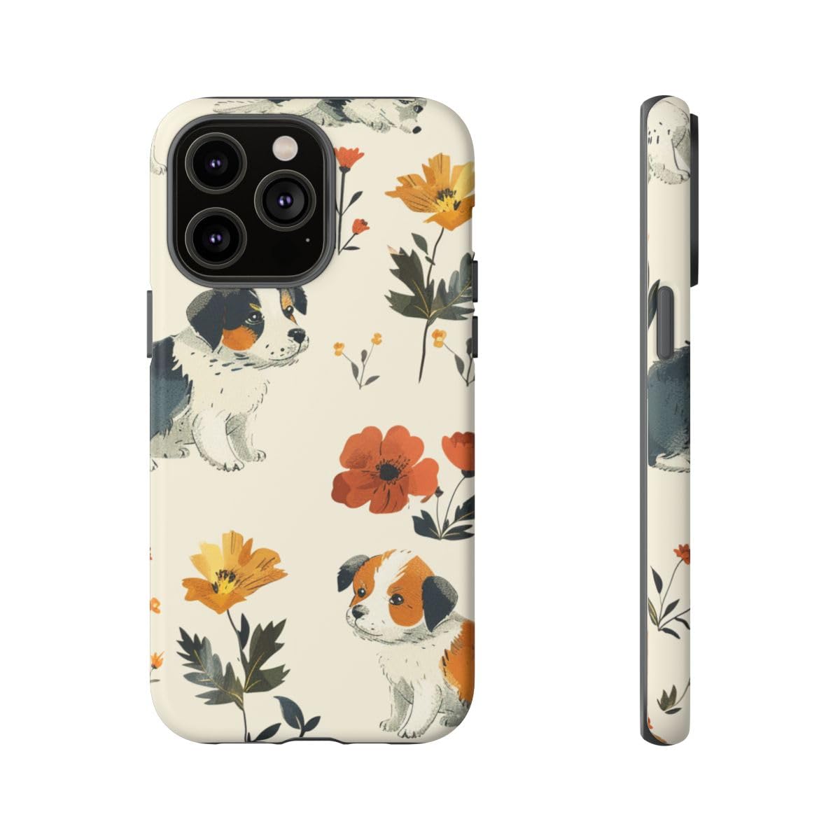 Coque iPhone 14 Pro Max rigide mate durable motif chiot mignon floral - 5