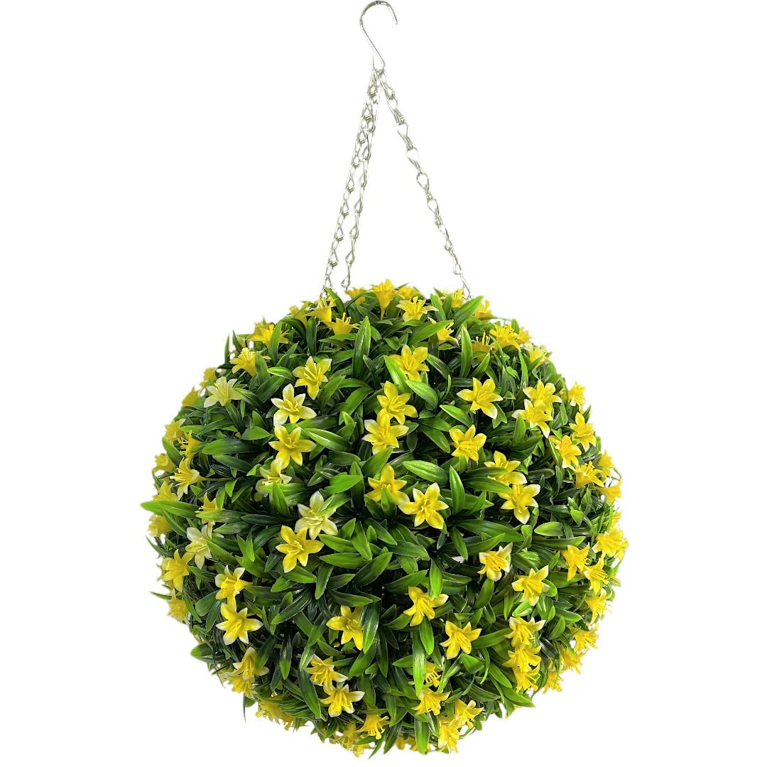 Best Artificial Yellow 38Cm Lily Topiary Hanging Flower Ball **Uv Fade Protected** (Yellow)