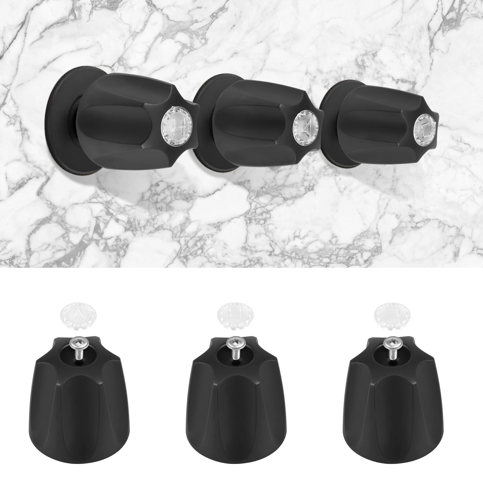 3PCS Bathtub Faucet Knob Matte Black Shower Knobs Bathtub Faucet Handle Include Hot Cold and Diverter for Bathroom (Black)