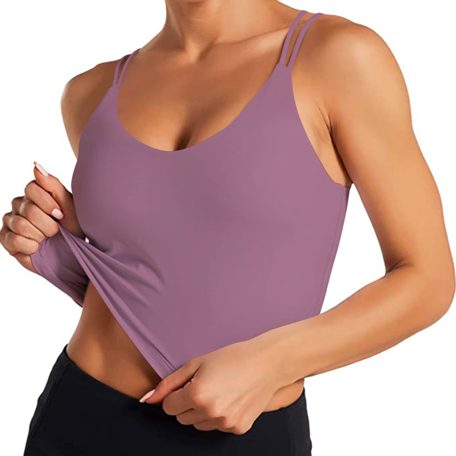 Sujetador deportivo de línea larga para mujer, con tirantes acolchados, para yoga, fitness, correr, entrenamiento, camiseta sin mangas (2 unidades)