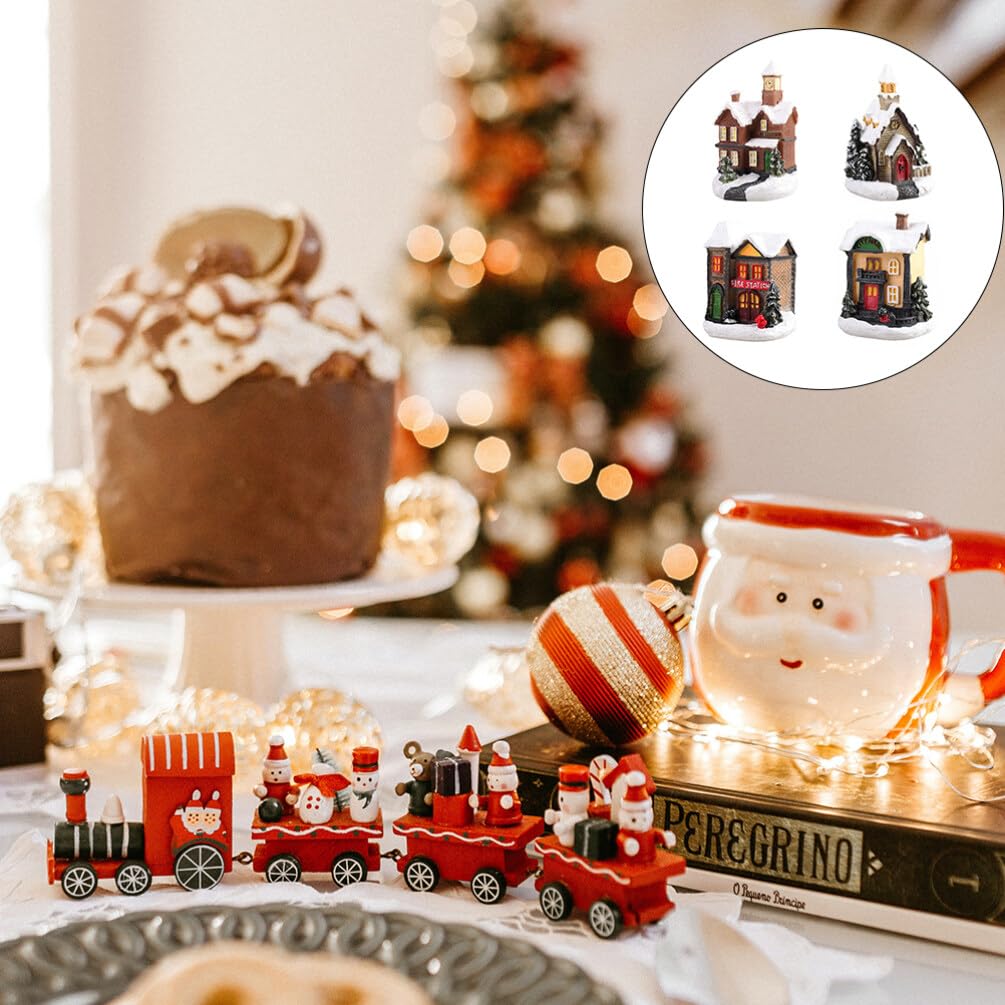 Uonlytech 4 piezas Navidad casa luminosa led pueblo bricolaje cabaña de resina modelo colgante adornos para árbol de Navidad decoración de mesa del hogar
