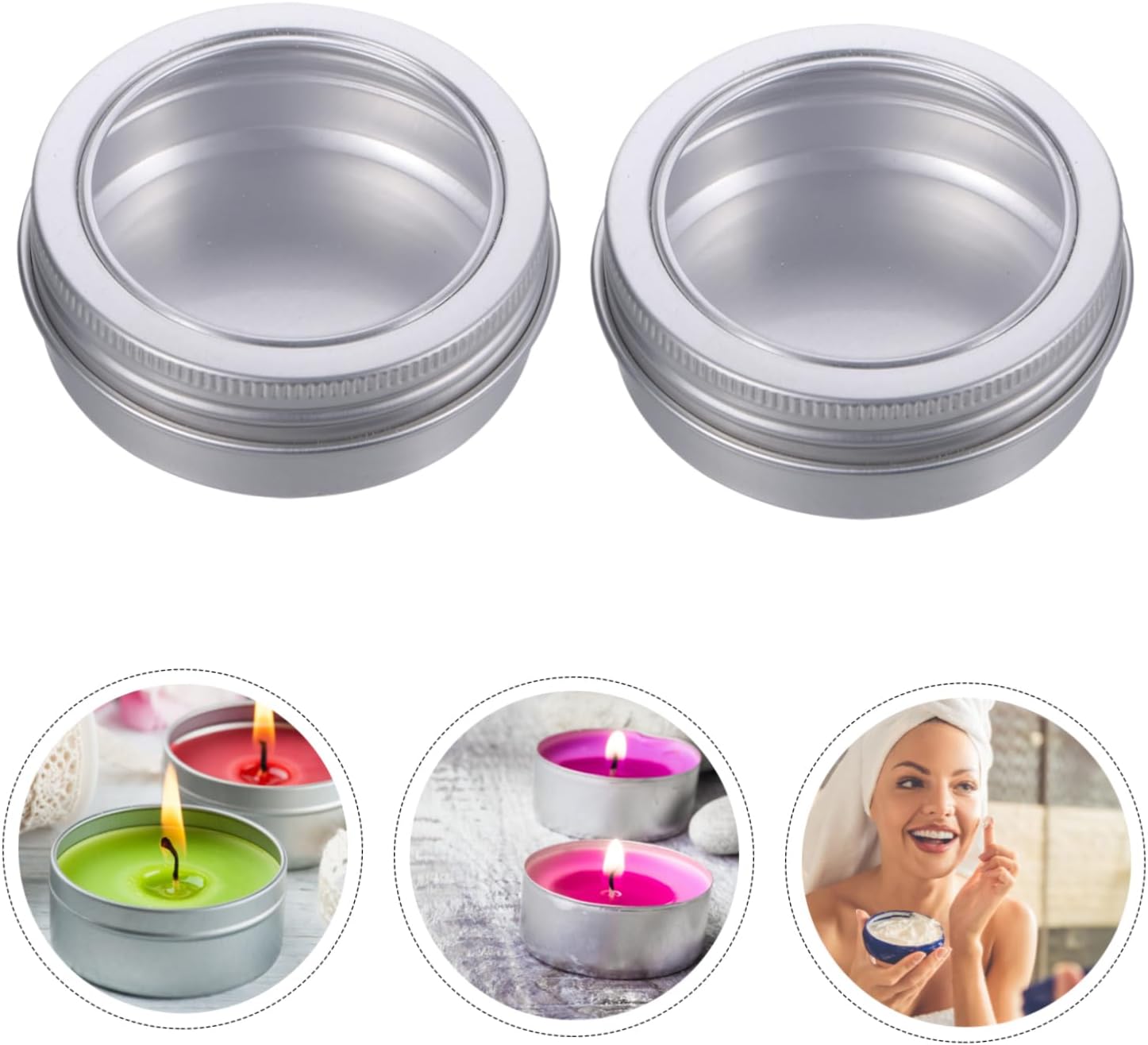 Hohopeti 12pcs Round Aluminum Tin Containers Window Empty Storage Jars for Cosmetics Creams Candles Crafts and Travel Storage