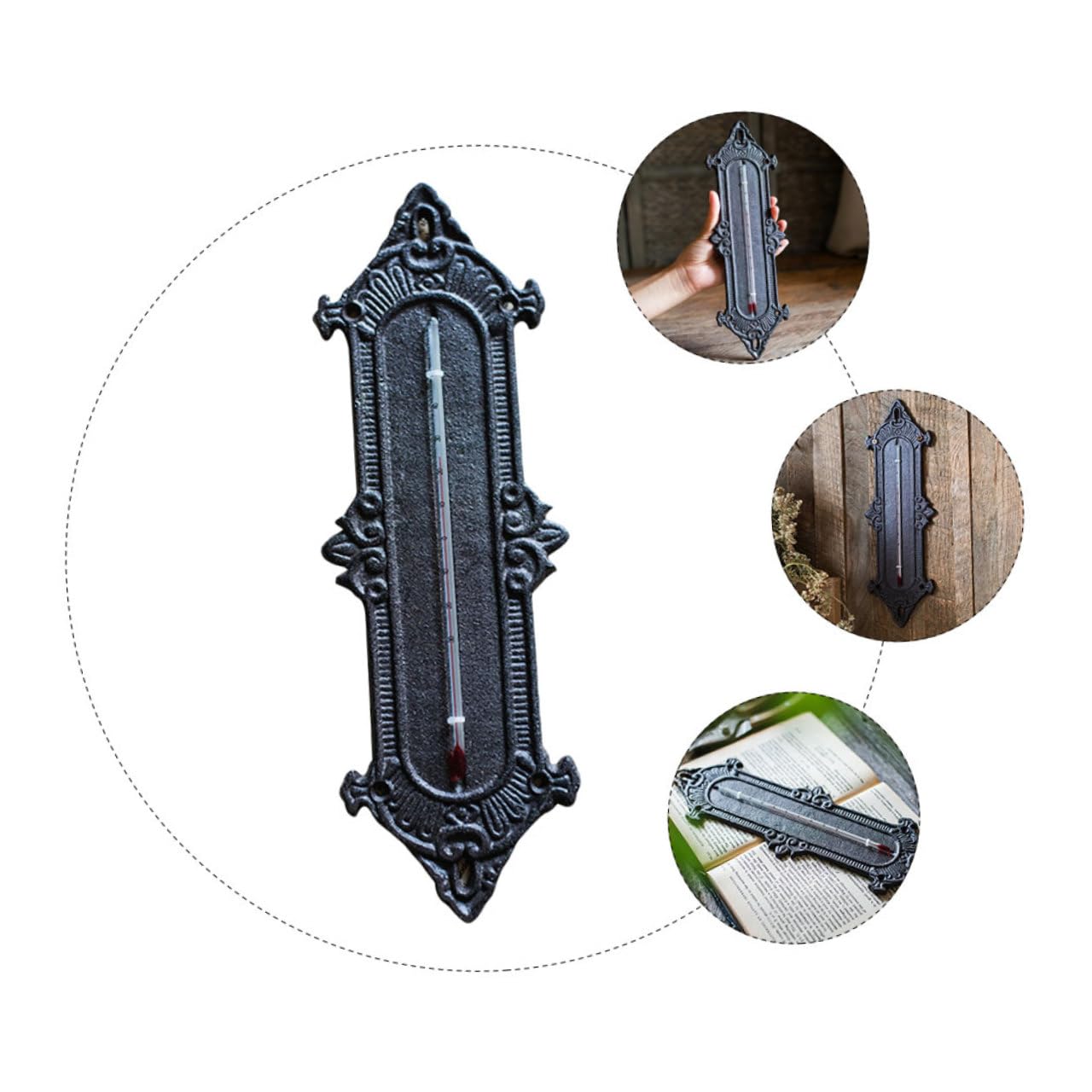 Wanddeko Thermometer aus Eisen, 1 Stück, Schwarz, Klassisch | Gewächshaus und Innenraum, Präzise Messergebnisse, Multifunktionales Design