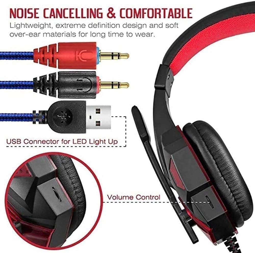 Cuffie da Gioco, Cuffie for PC con Microfono a cancellazione di Rumore e Luce LED, Cuffie Stereo da 3,5 mm cablate for Giochi Mac Portatili