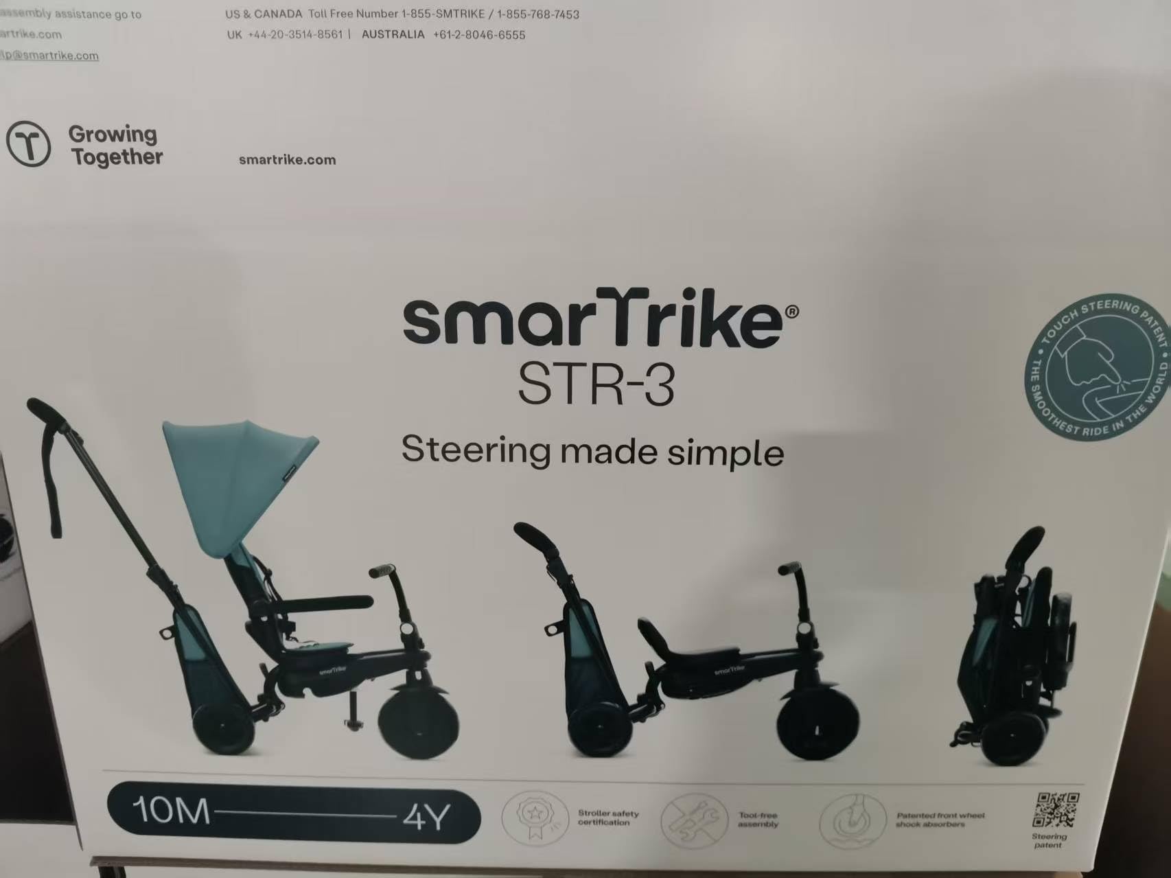 smarTrike STR3 Triciclo pieghevole per bambini piccoli con certificazione passeggino per 1,2,3 anni - Triciclo multiplo a 6 livelli, Turchese