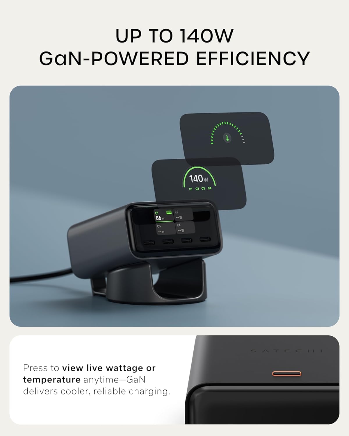 SATECHI Bundle ChargeView 140W Tischladegerät (Space Schwarz) und Thunderbolt 4 USB C Kabel Bundle