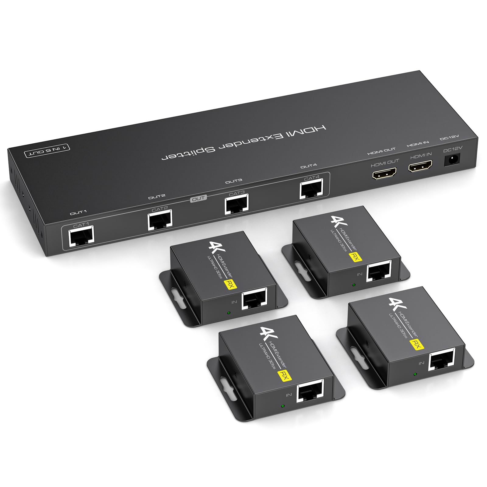 VEDINDUST HDMI Extender Splitter 4k30Hz 1 in 5 out 50m 165ft su Cat5e / 6/7 HDMI Extender Ethernet Transmitter Receiver Supported Setup EDID (Include 1 Loop Out)
