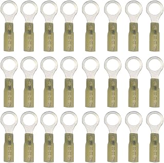 CEEYSEE 50PCS Heat Shrink Connectors M10 (3/8") Yellow 12-10 AWG Ring Terminal Connectors Marine Automotive Electrical Wire Crimp Connectors（RRY10)
