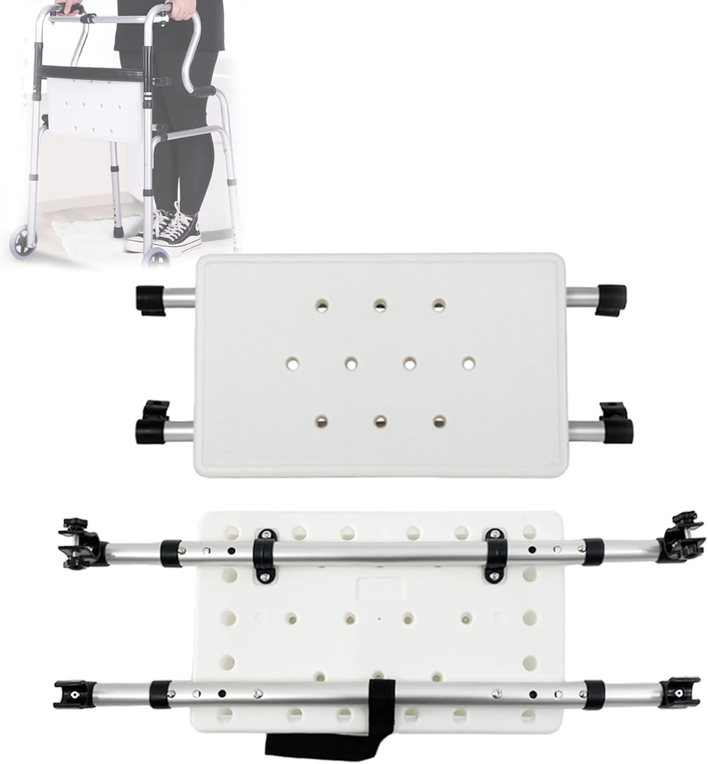 Adjustable Walker Rest Seat, Folding Walker Attachable Seat for Elderly Disabled, Range:20"~24" (Plastic) White Plastic