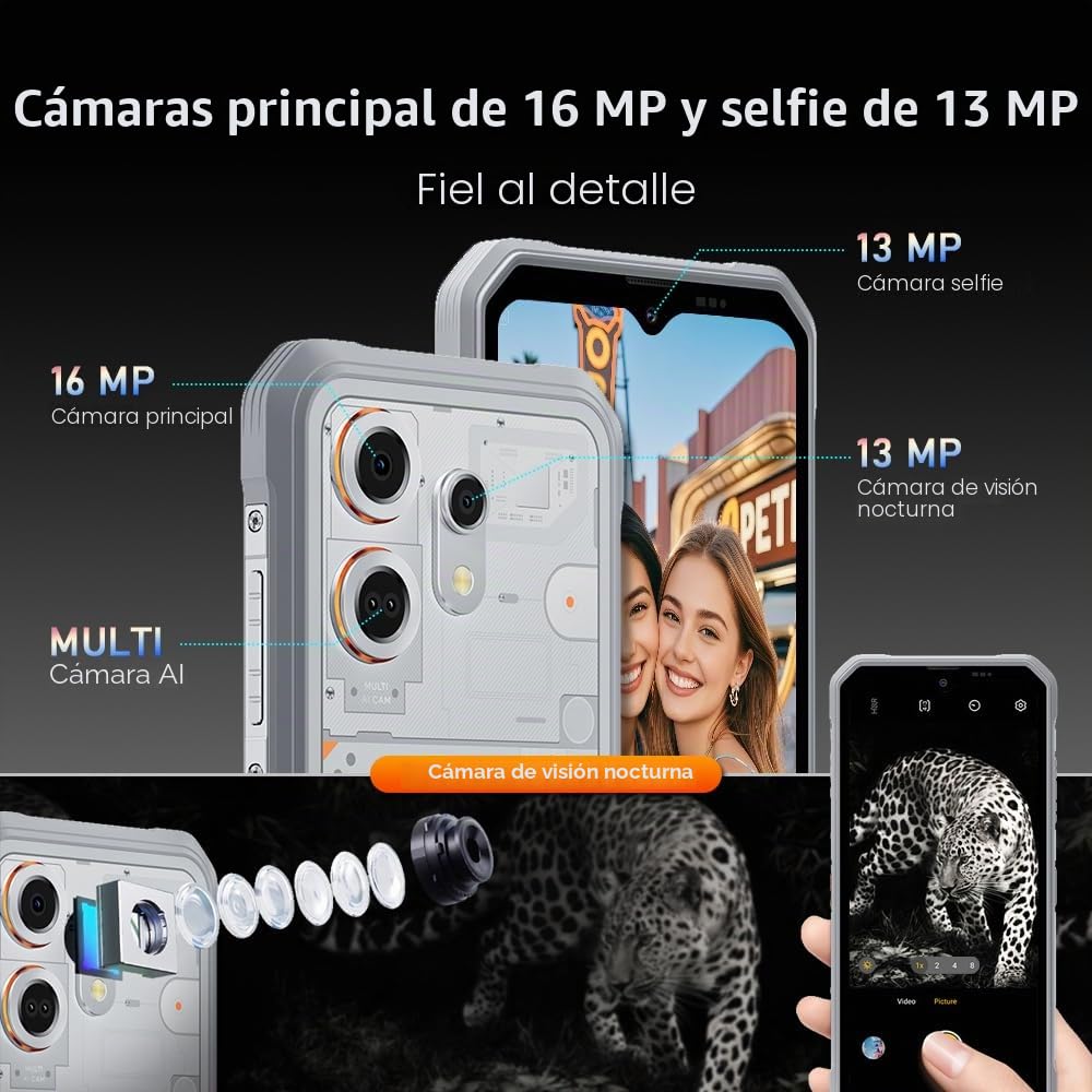 OSCALMarine 3 Movil Irrompible 2026, 24GB+256GB/2TB Teléfono Móvil Resistente IP68, 5000mAh, Android 15, 6.56" HD+ 90Hz, 16MP+13MP Cámara AI Smartphone Todoterreno, 4G/NFC/GPS/OTG/Gemini AI, Blanco