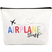 Funny Travel Bag Airplane Pocket Travel Stuff Cosmetics Pouch for Pilot Gift for Daughter Sister Flight Attendant Canvas Makeup Storage Pouch Travel Toiletry Cosmetics Organiser Zipper Bag
