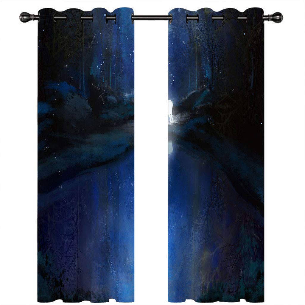 Vorhänge Kinderzimmer Junge 3D Blauer Sternenhimmel Hirsch Jungen Kinder Mädchen, Blickdicht Dekor Schlafzimmer 140x240 cm Verdunkelungs Fenster Vorhang Panels, Gardinen Mit Ösen