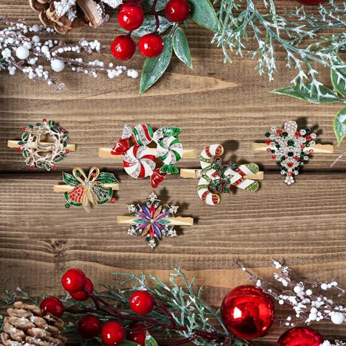 Image of 6 PCS Christmas Hair Clips for Women Sparkly Rhinestone Reindeer Wreath Bell Hairpins Xmas Themed Festive Party Hair Accessory Gifts (Christmas)