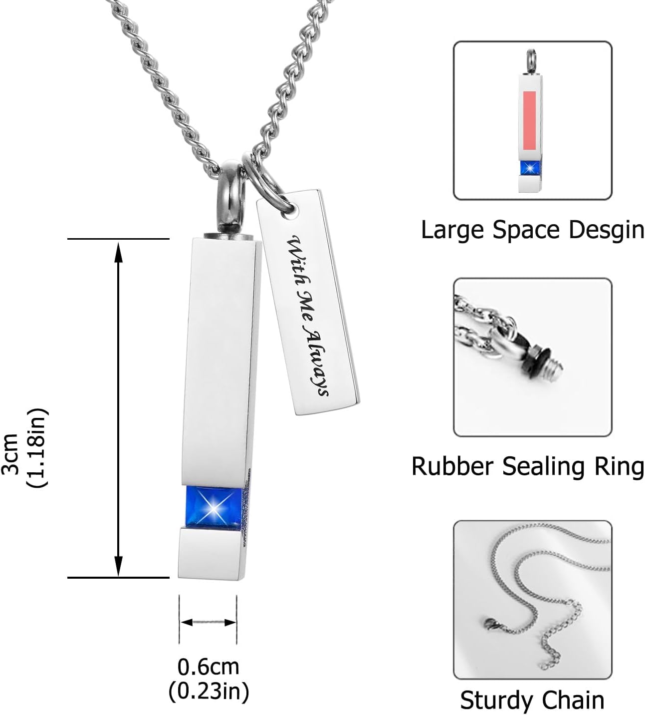 Crystal Black Cremation Jewelry for Ashes Silver Urn Necklace for Ashes, Birthstone Cube Urns Memorial Ashes Necklace Pendant Keepsake, Cremation Urn Jewelry Bar Pendant With CZ - Image 6