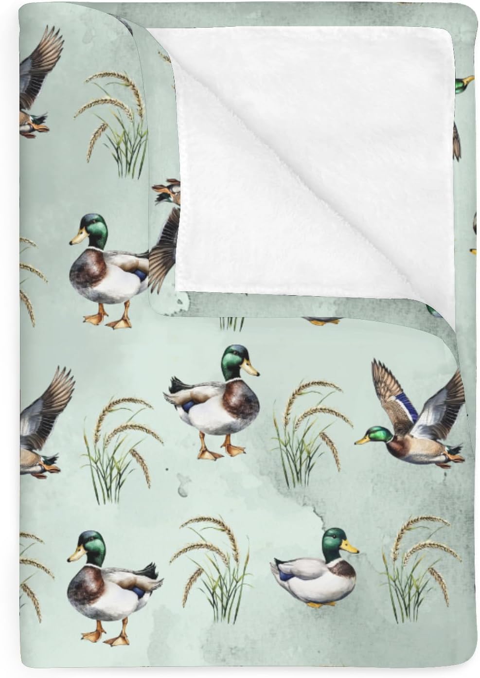 Vintage Mallard Ducks Baby Blankets for Boy Girl Hunting Duck Green Leaves Soft Flannel Nursery Bed Blankets for Infant Toddler Crib Wild Duck Animal Swaddle Receiving Blanket 60x80inch