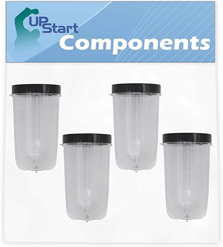 Pack de 4 piezas UpStart Componentes de repuesto de taza con tapa para Magic Bullet MB1001 Original Blender