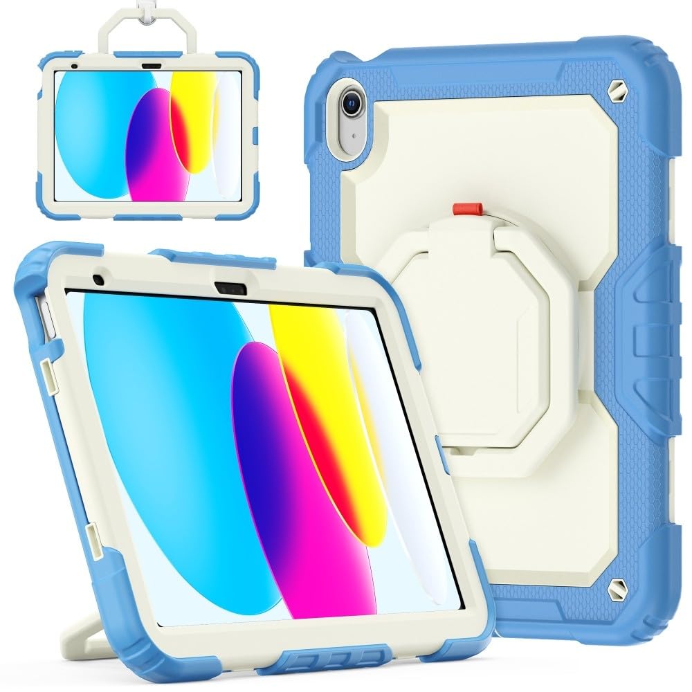 Generic Custodia compatibile con iPad di 10a generazione 10.9 2022 (colore: blu ciano) elegante custodia rigida completa in silicone rigido con tracolla