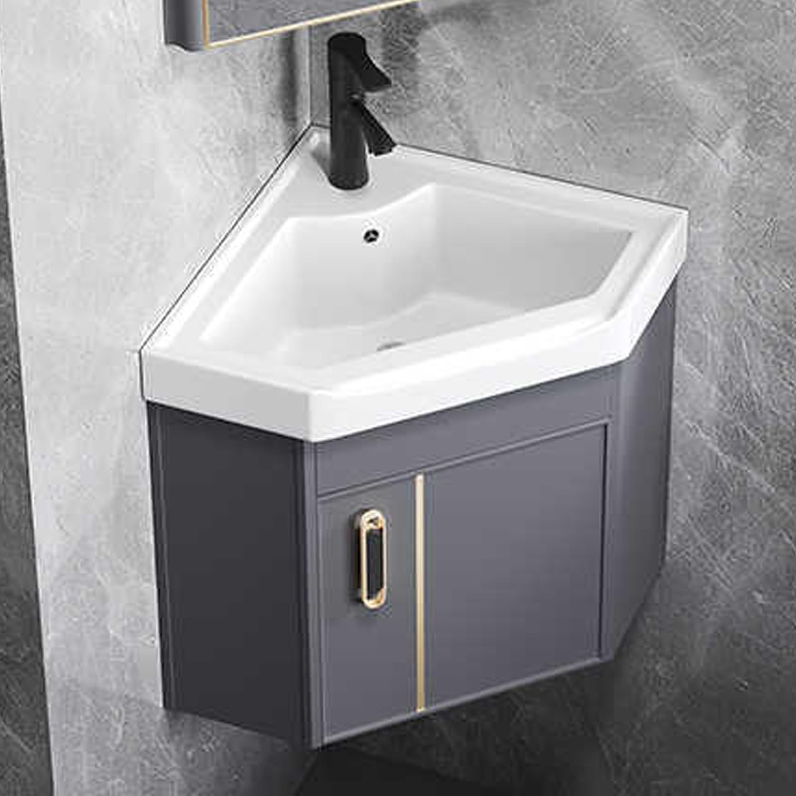GLJTUO ct Corner Bathroom Vanity with Ceramic Sink, Wall-Mounted Utility Sink with Hot & Cold Faucet, Grey Storage Cabinet for Small Spaces - 42cm/16.5in,Grey-42cm/16.5in