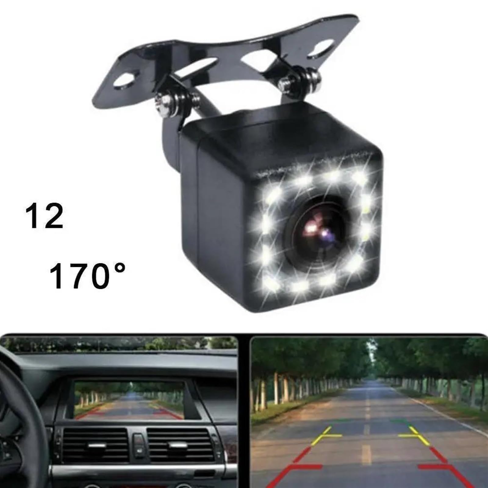 HD 1080P Resistente al Agua Cámara de visión Trasera del Coche 12LED Nocturna Monitor estacionamiento Marcha atrás Impermeable 170 Grados(A)