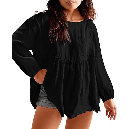 Beautife Womens Plus Size Tunic Tops Peplum Babydoll Casual Long Sleeve Loose Fit Shirts Blouse