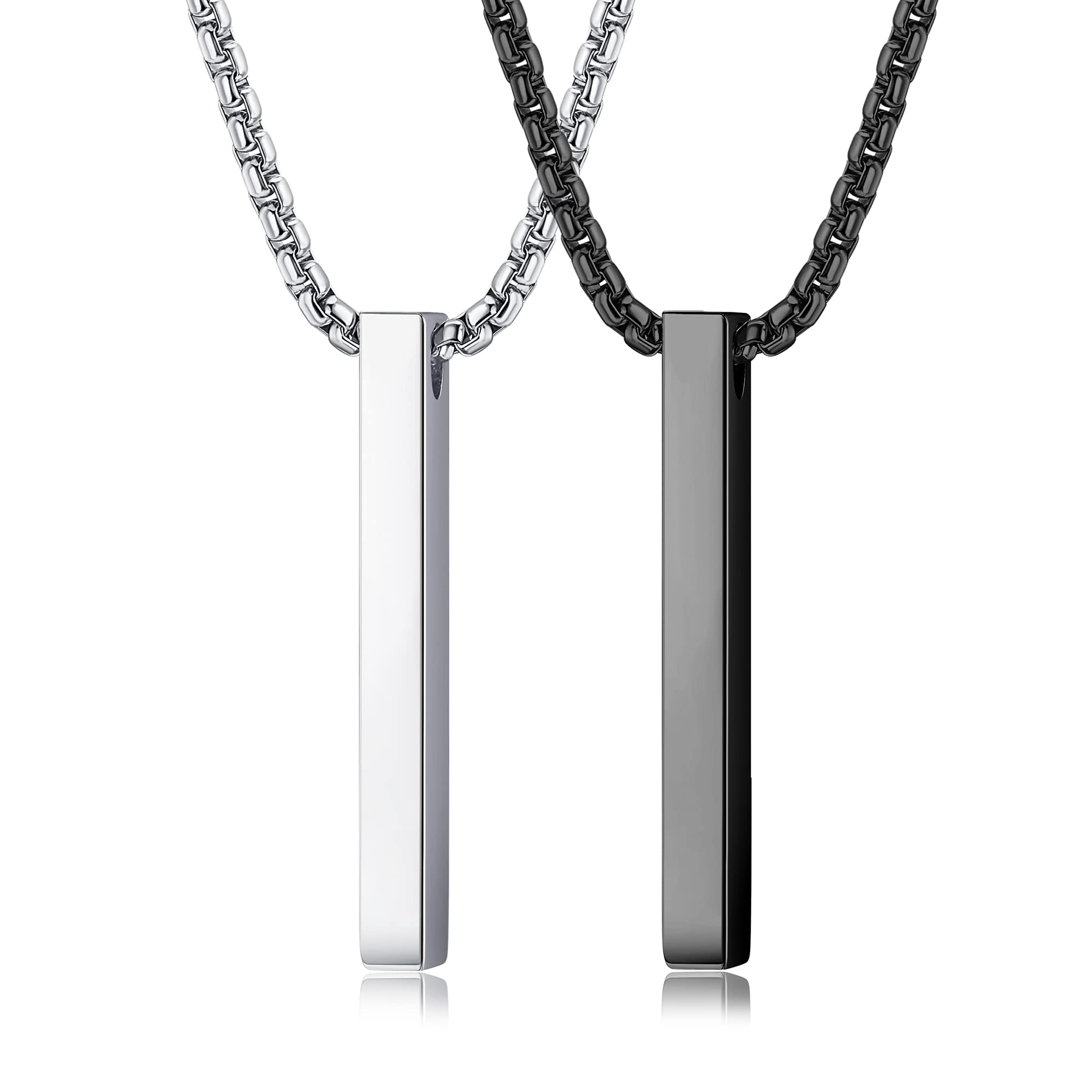YADOCAYAODCA Collares Hombre de Acero Inoxidable de Plata y Negro Bar Collar Colgante para Hombres Mujeres Parejas Collares Collar de Cadena para Hombre