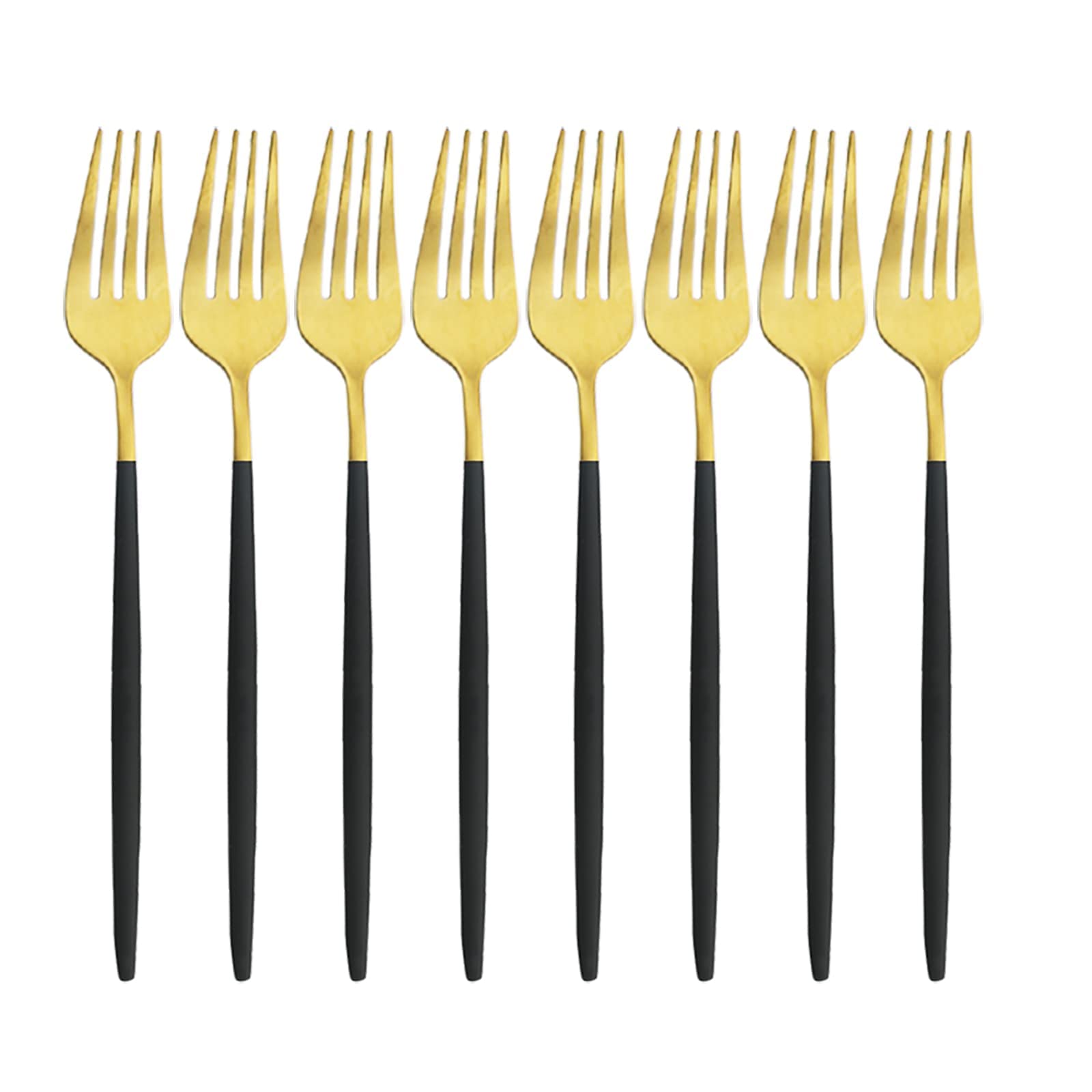 Snplowum 8-Piece Matte Black & Gold Dinner Fork, 8.46 Inch Daily Use Fork Set, Stainless Steel Fork For Dinner Salad Seafood Dessert