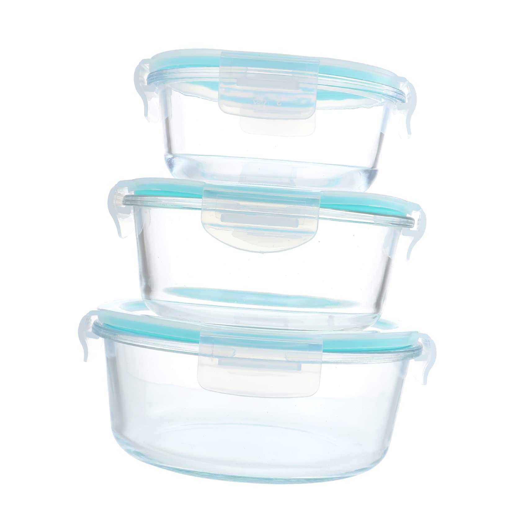 LABRIMP 3 Stück Glas Frischhaltedosen mit Deckel Unterteilte Bento Boxen aus Glas und Pp Leicht Blau für Schule und Unterwegs