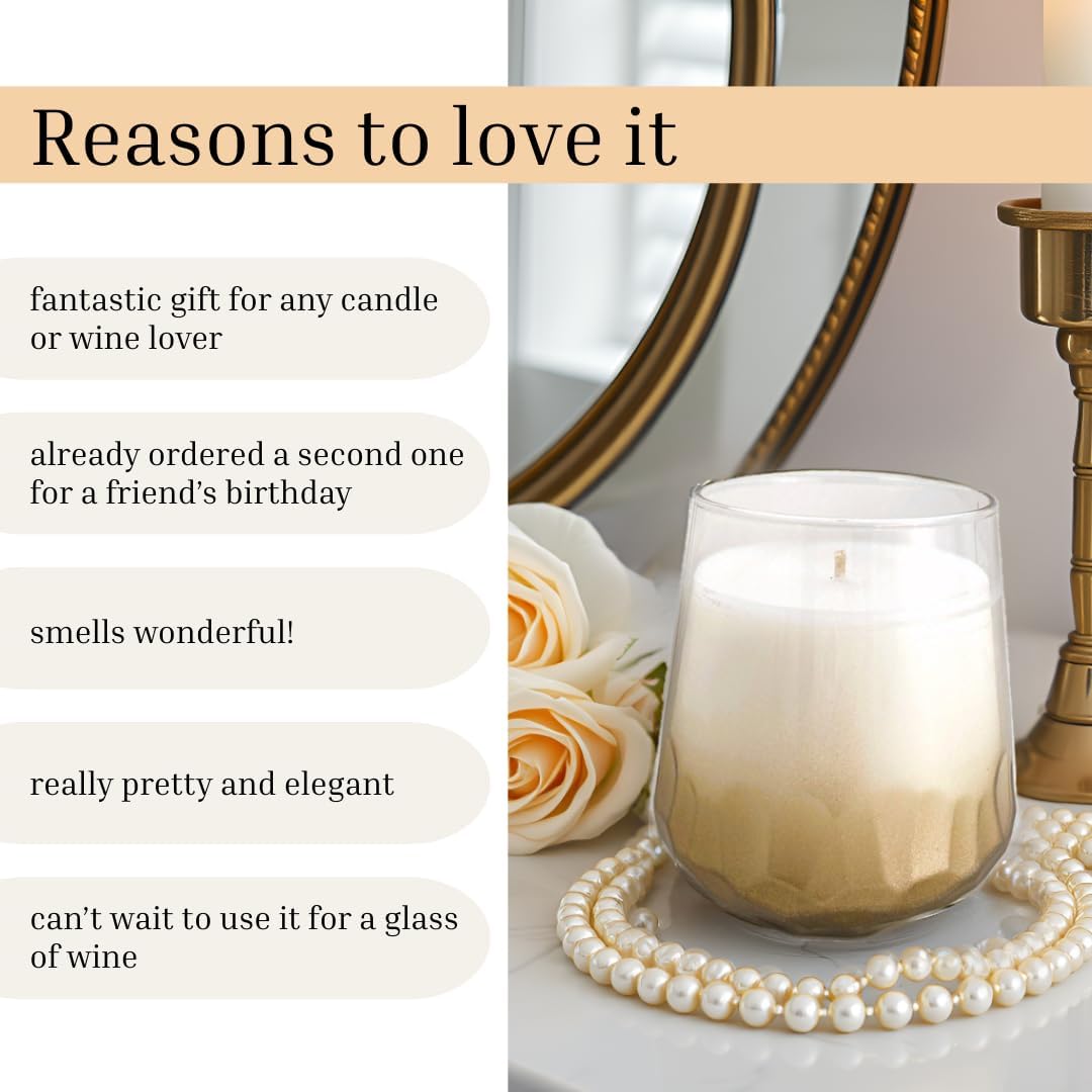 Wine Glass Candle 14oz – Creamy Vanilla Scented Candle in Gold Ombre Stemless Glass, Unique Gift for Women & Wine Lovers - Image 8