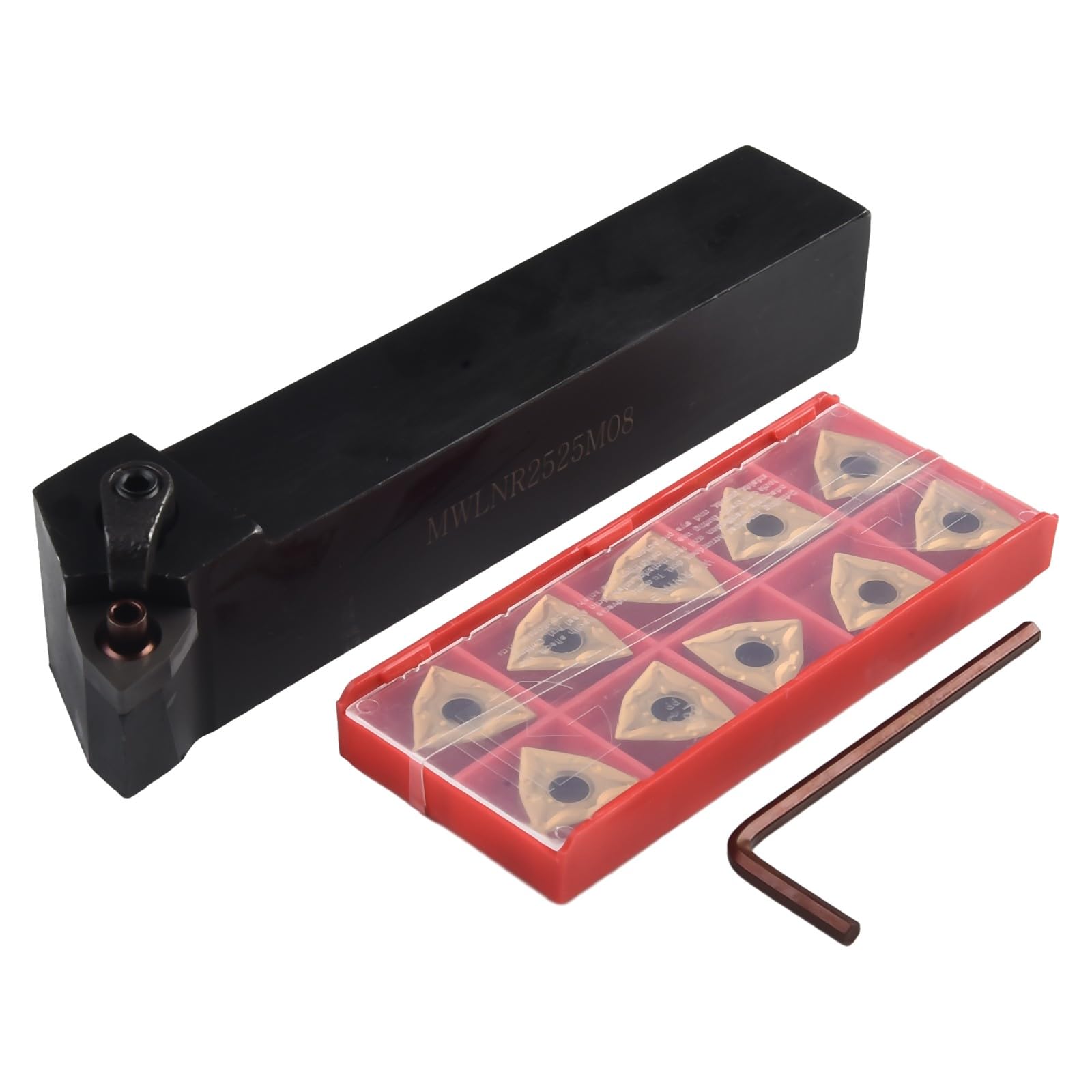 MWLNR2525M08 25 mm Drehmei?elhalter + 10 St¨¹ck WNMG080404 Hartmetallschneidplatten, f¨¹r Stahl- und Gusseisenbearbeitung, inkl. Schraubenschl¨¹ssel
