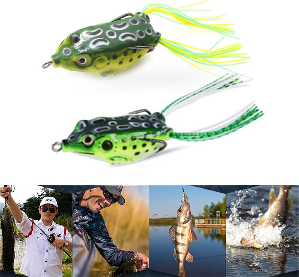 Frog Lure Bass Trout Fishing Lures Kit Set 2 Pcs Realistic Prop Frog Soft Swimbait Floating Bait with Weedless Hooks for Freshwater Saltwater