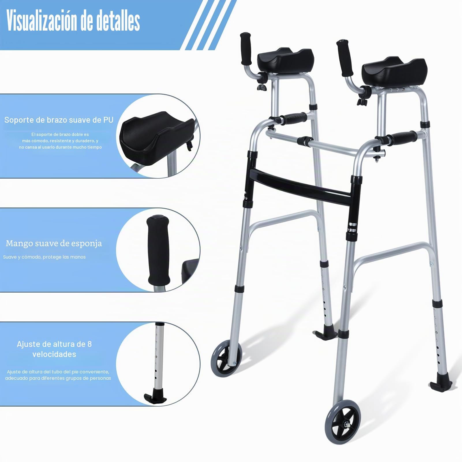 Andador plegable, andador vertical para personas mayores, andador ligero para personas mayores, plegable, andador de plataforma de 2 ruedas, andador estrecho para espacios pequeños