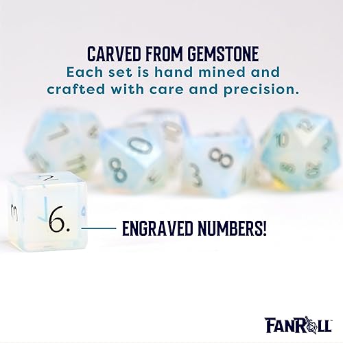 Miniatura 3 de FanRoll - Juego de dados DND de polietileno de piedra de 0.630 in opalita grabada, dados de juego de rol para Calabozos y Dragones