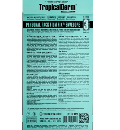 Filme Cicatrizante TropicalDerm Personal 3 Folhas 10x20cm Tatuagem Profissional
