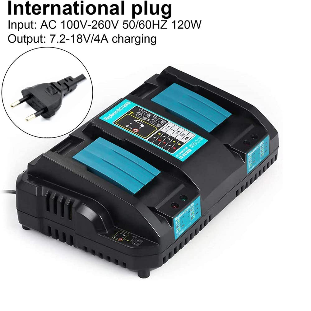 Cargador de doble puerto DC18RD, cargador rápido para Makita 18 V DC18RC DC18RA DC18SF, Makita batería 18 V BL1850B BL1860B BL1830B BL1440B BL1430B BL1415