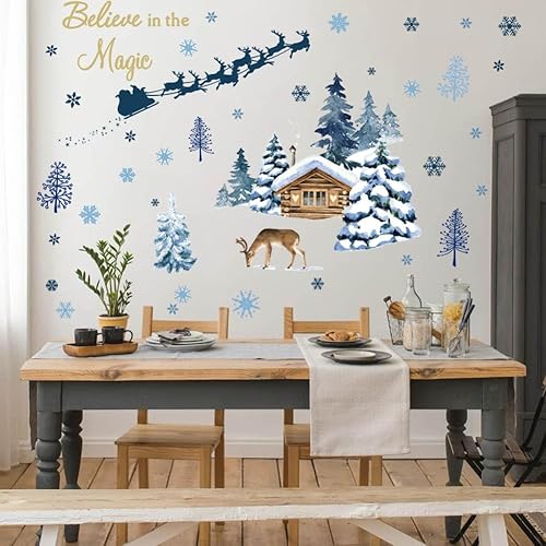 Miniatura 4 de Calcomanías de pared de Navidad, Santa Claus, calcomanías de pared de Navidad, trineo y reno, decoración de ventana de Navidad, calcomanía de pared