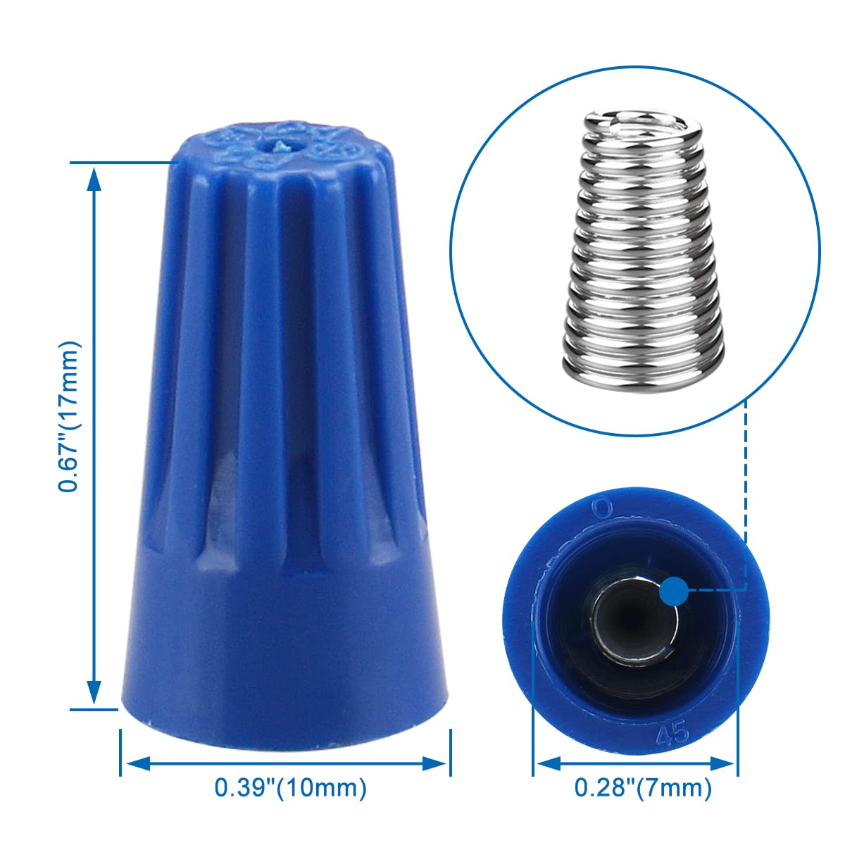 Baomain Wire Connector P2 22-16 AWG x3 Twist-On Easy Screw On Cap 300V Max Voltage Blue Pack of 100