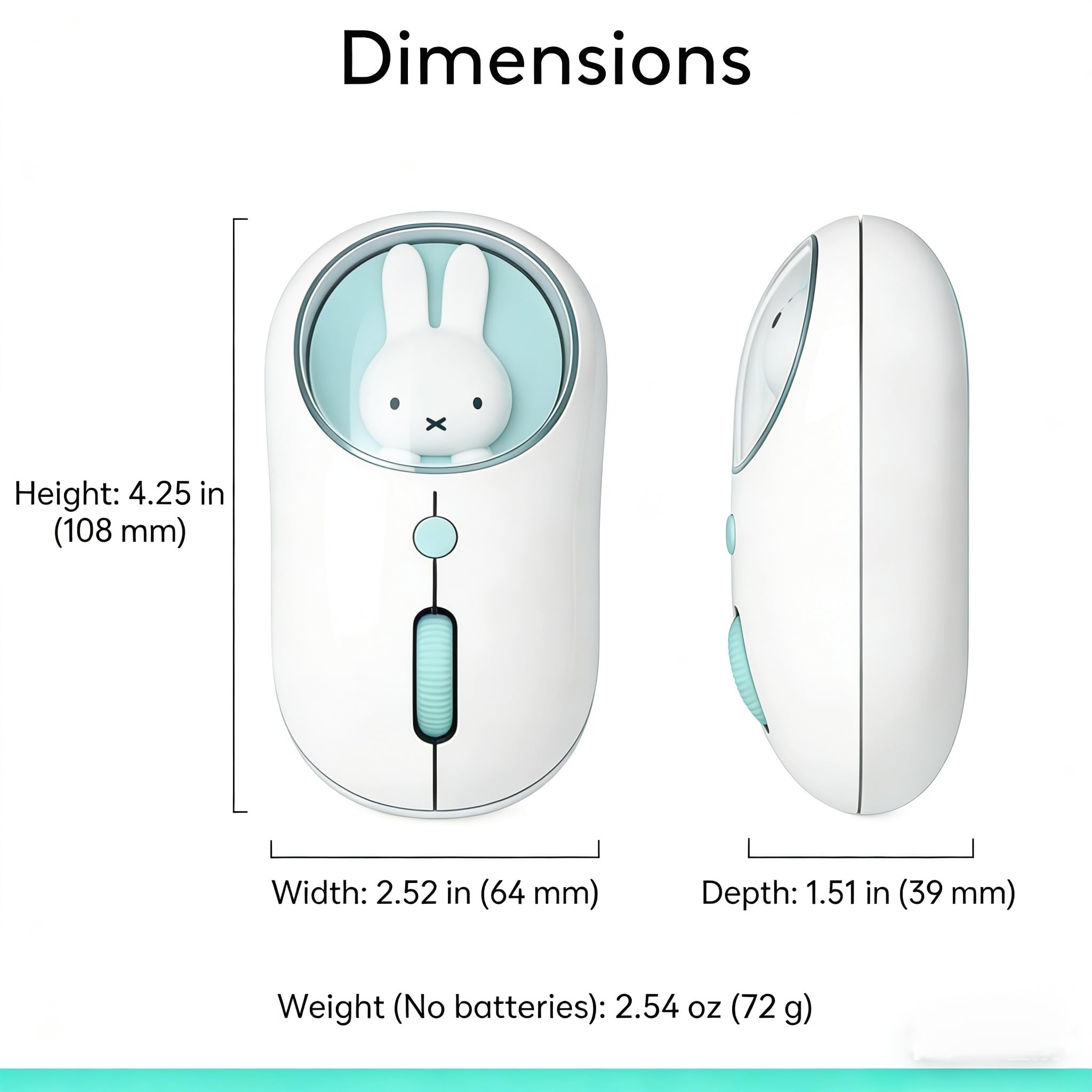 MiPow x Miffy Ratón inalámbrico Bluetooth, pequeño ratón portátil, adecuado para portátiles, tabletas, etc., seguimiento sin problemas, compatible con PC y Mac, Windows y macOS, azul