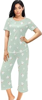 Shuttlecocks Pajamas for Women Set Ladies Pajamas Sets Summer Capri Pj Sets for Women 2 Piece Size S-XXL