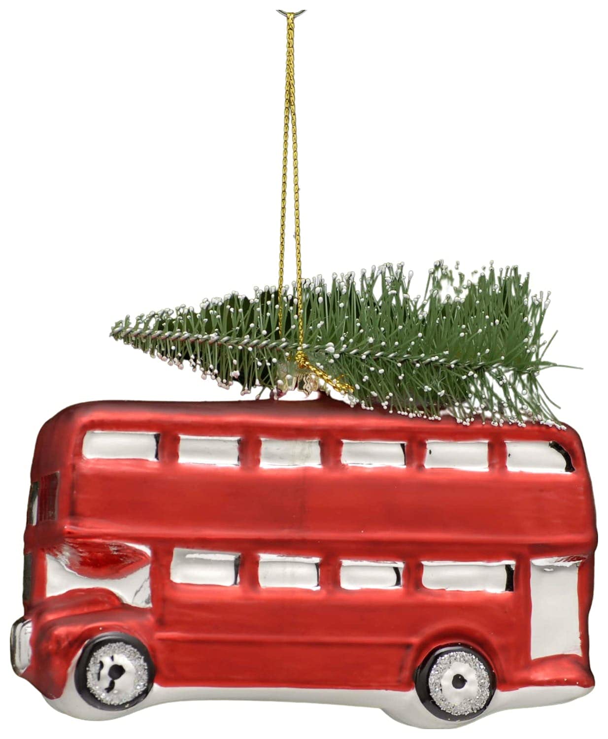 Festive Glass London Bus Christmas Tree Decoration