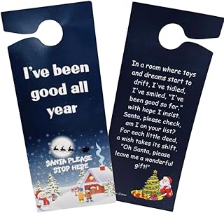 Santa Please Stop Here Sign Door Hanger Double-Sided Festive Hanging Holiday Reminder Kids Christmas Decor for Children's Room, Set of 2